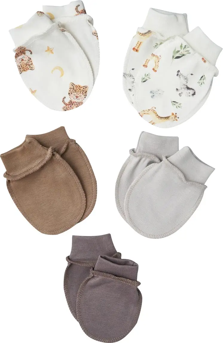 Антицарапки Little Sta, р. 62, 5 пар, интерлок, крем, №2, для мальчиков