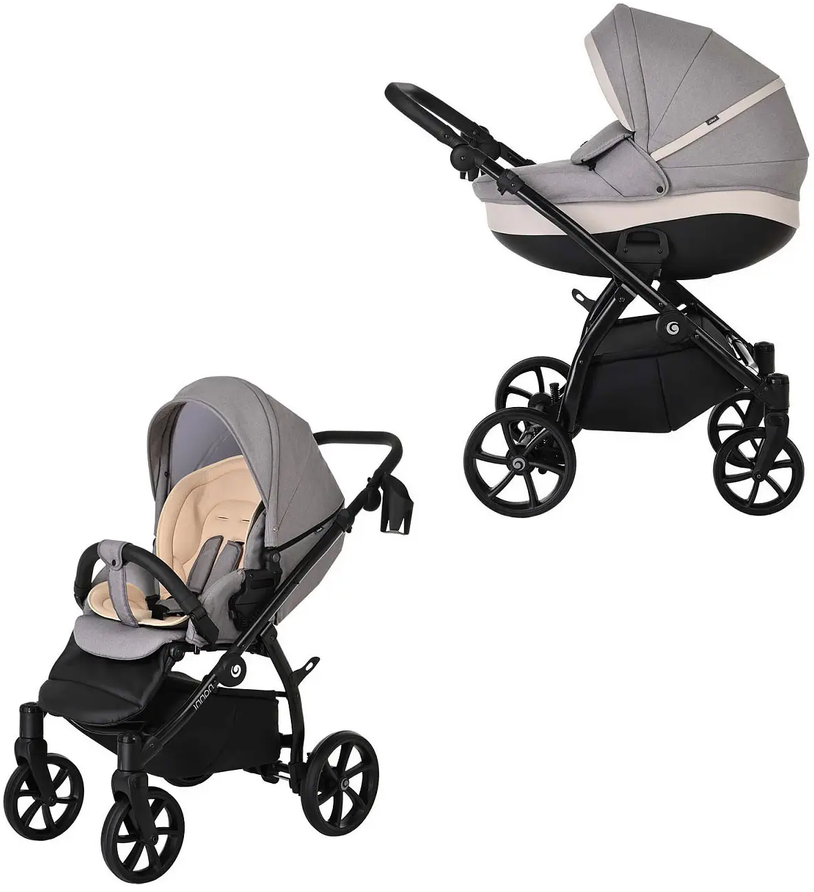 Коляска 2 в 1 Tutis Nanni короб, прогулка, серая, кожа