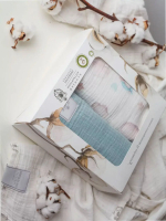 Фотография товара Пеленка муслин органик, набор из 2 штук, рисунок единорожки и однотонные мальдивы, 115х115 см