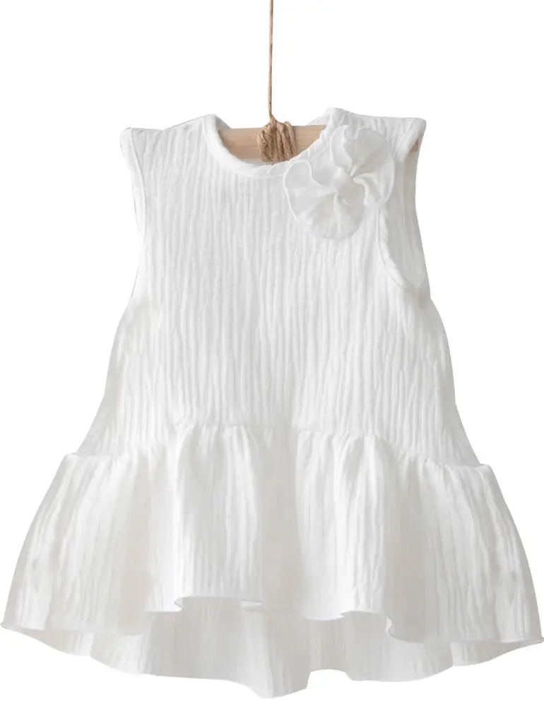 Платье KiDi kids без рукавов, с воланом, молоко, размер 22, рост 68-74 см