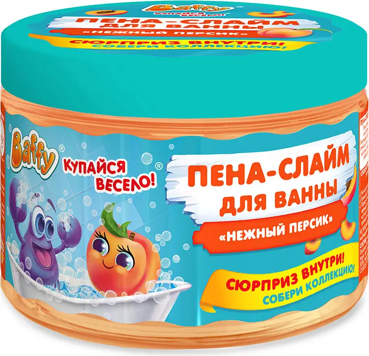 Пена-слайм для ванны детская с сюрпризом Нежный персик, 300 мл, Baffy