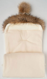 Фотография товара Конверт-Кокон Little Star на 2-х молниях "Рысенок" с натуральной опушкой и помпоном, крем