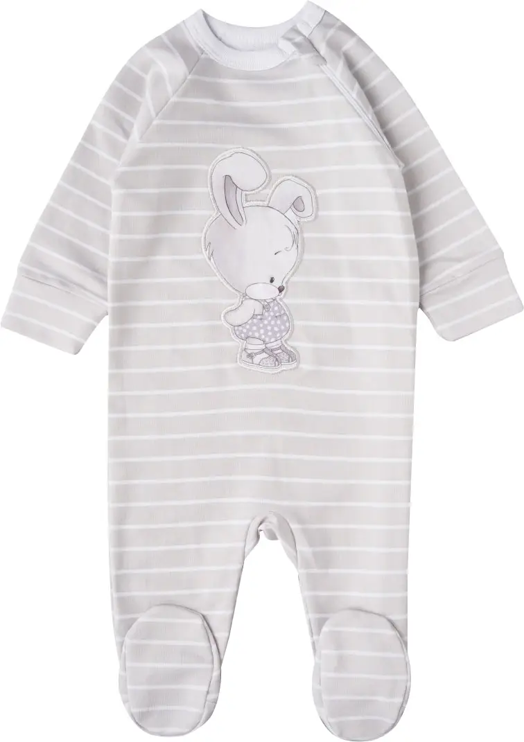 Комбинезон на молнии Зайка Малыш Little Star, серая полоска, 80 см, арт. 0208