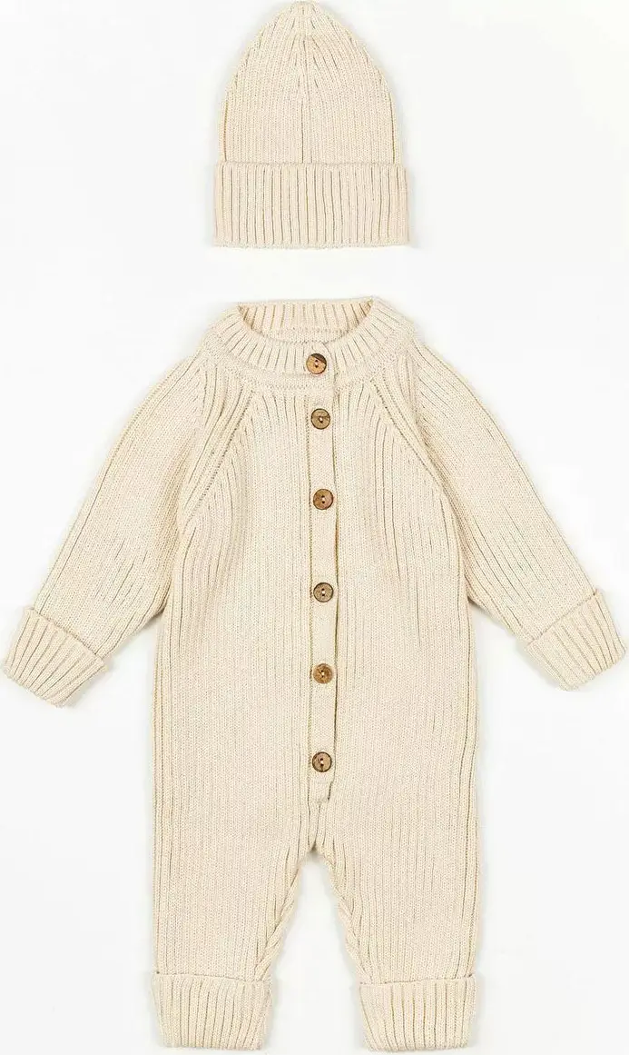 Комбинезон вязаный детский с шапочкой Amarobaby Pure Love Tot,  размер 74, демисезонный, молочный