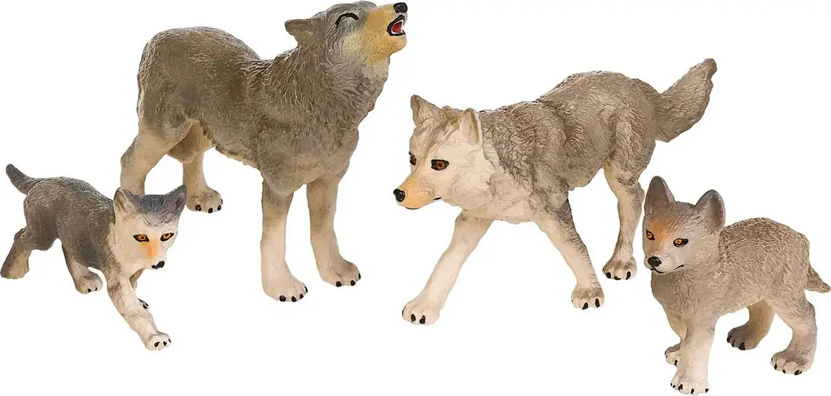 Набор фигурок животных Masai Mara серии Мир диких животных Семья серых волков, 4 предмета