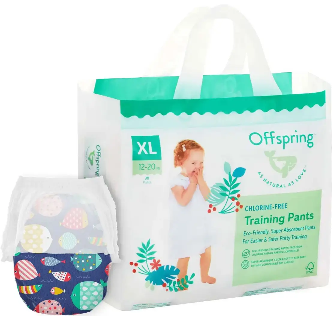 Трусики-подгузники Offspring, размер XL, 12-20 кг, 30 шт, расцветка Рыбки