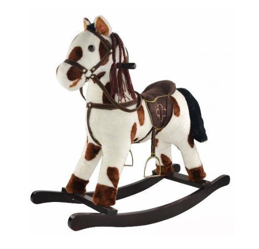 PITUSO Качалка-Лошадка c колесами мягконаб.,муз.,Белый с коричн.пятнами,74*30*70см