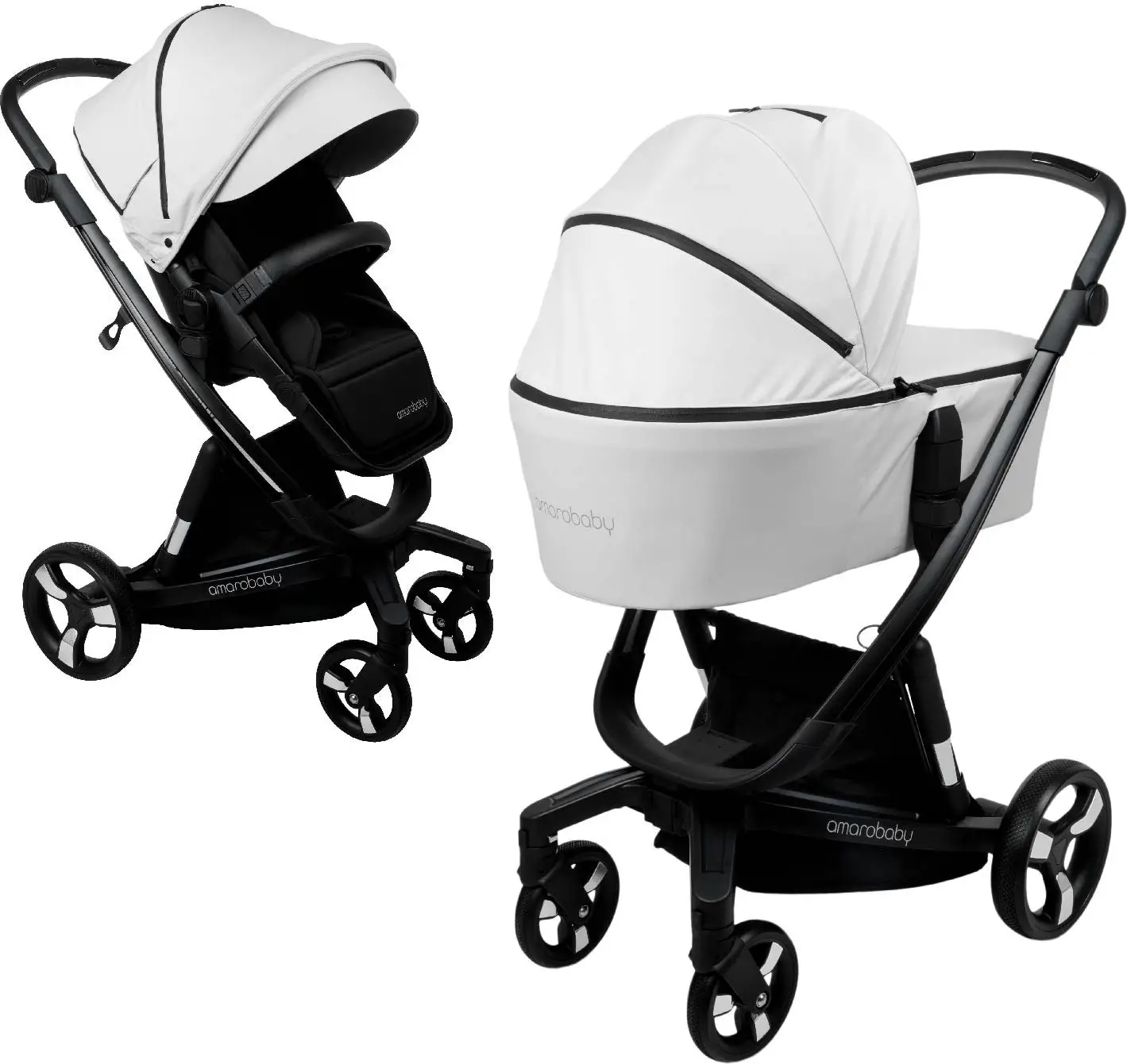 Коляска детская из экокожи 2 в 1 Amarobaby Tutum, белая