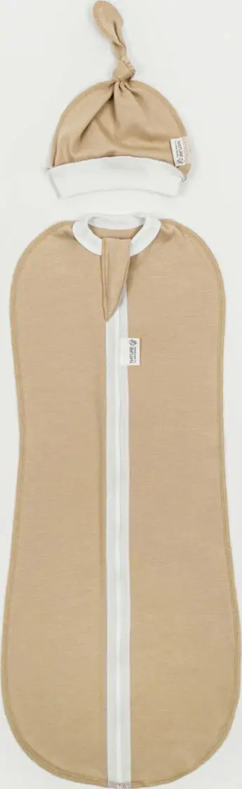 Пеленка-кокон на молнии с шапочкой Amarobaby Nature essence, бежевый, р.56-68