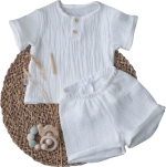 Фотография товара Летний комплект рубашка и шорты Муслин, молоко, размер 26, рост 80-86 см