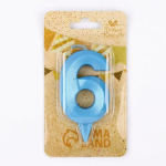 Фотография товара Свеча в торт Страна Карнавалия Грань, цифра 6, голубой металлик, 7,8 см