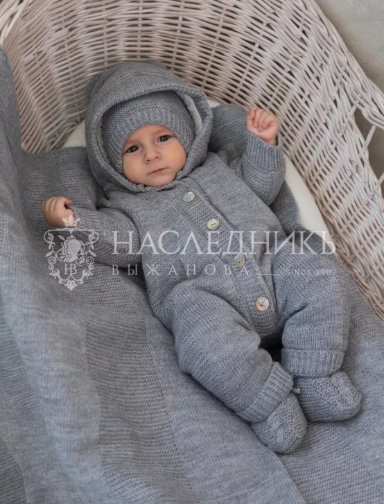 Фотография товара Комплект 3 пр.: комбинезон с кап.+ шапка+ пинетки (цв. экрю, р. 0-3 мес)