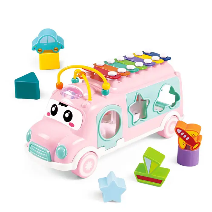 Игрушка развивающая Huanger Сортер Автобус-ксилофон розовый