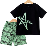 Фотография товара Детский комплект, чёрная футболка, зелёные шорты с надписью, р. 98, КД406/4-Ф