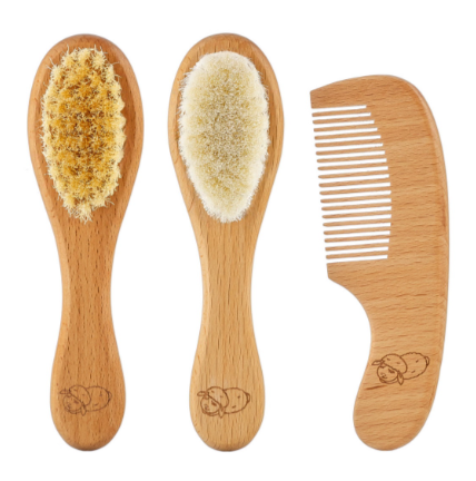 Фотография товара Расческа-щеточка деревянная c мягкой щетиной, набор 3 в 1: две расчески + гребень