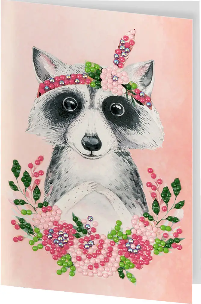 Кристальная мозаика Фрея открытка Енотик с цветами, 14.8x10.5 см