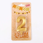 Фотография товара Свеча в торт Страна Карнавалия Грань, цифра 2, золотой металлик, 7,8 см