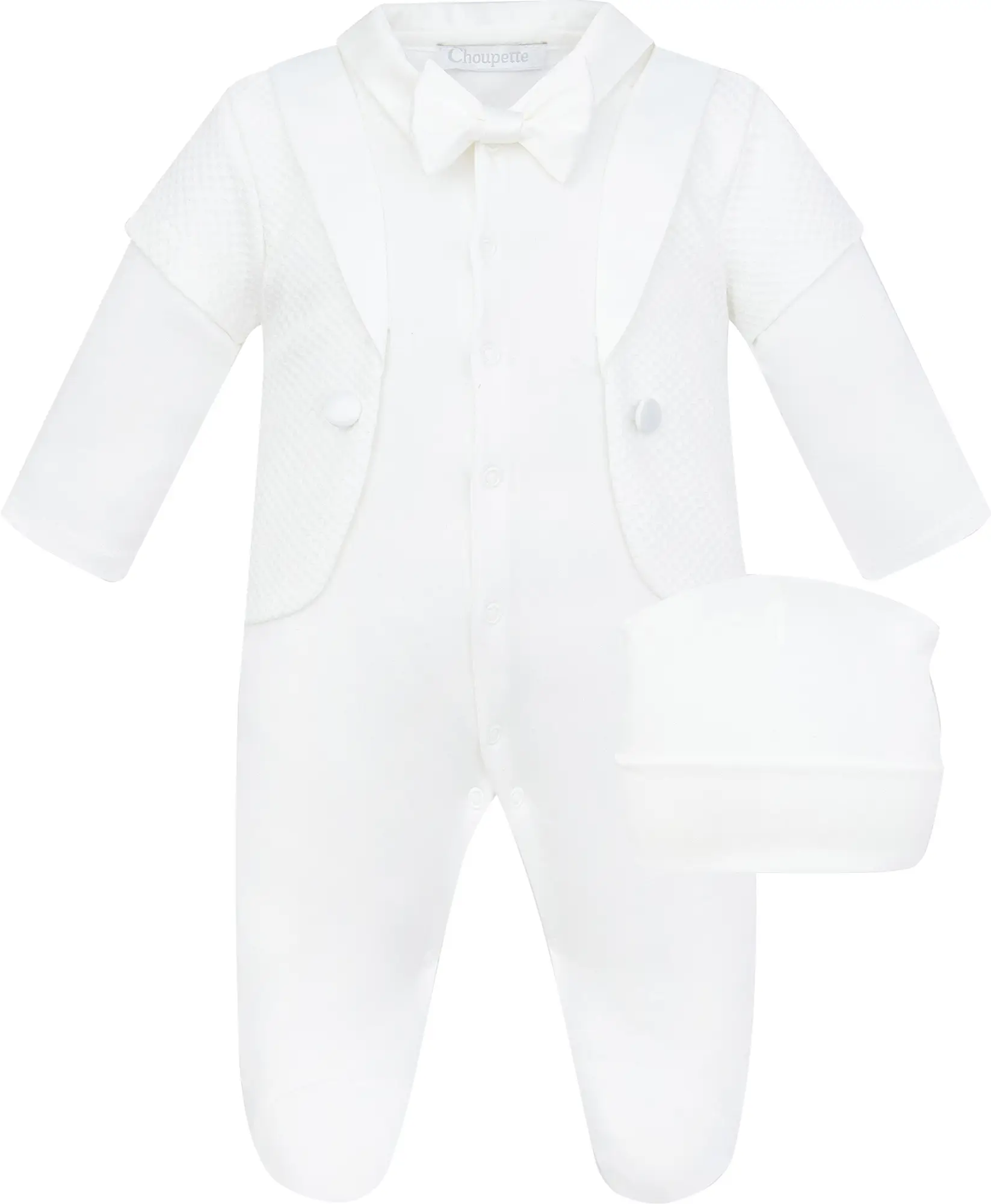 Комплект на выписку Церемония с декоративным пиджаком и бабочкой, р. 62, экрю, 1437.43