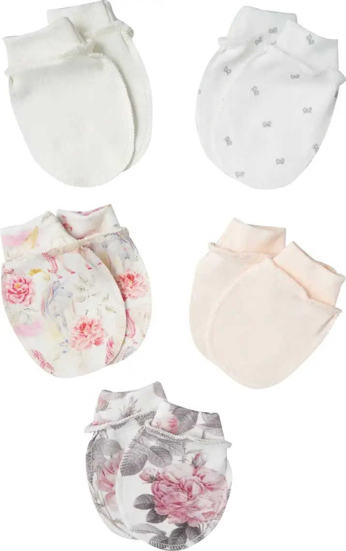 Антицарапки Little Sta, р. 62, 5 пар, интерлок, крем, №1, для девочек