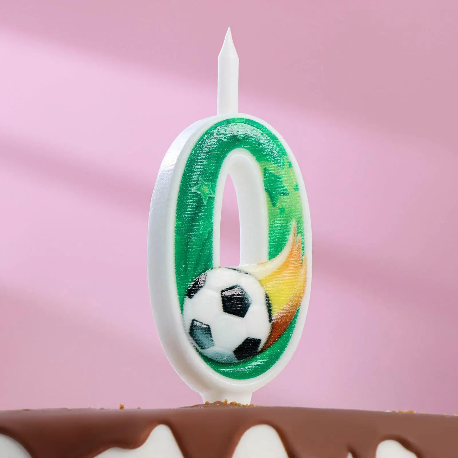 Свеча Страна Карнавалия для торта Футбольная цифра 0 зелёная, 12,5 см