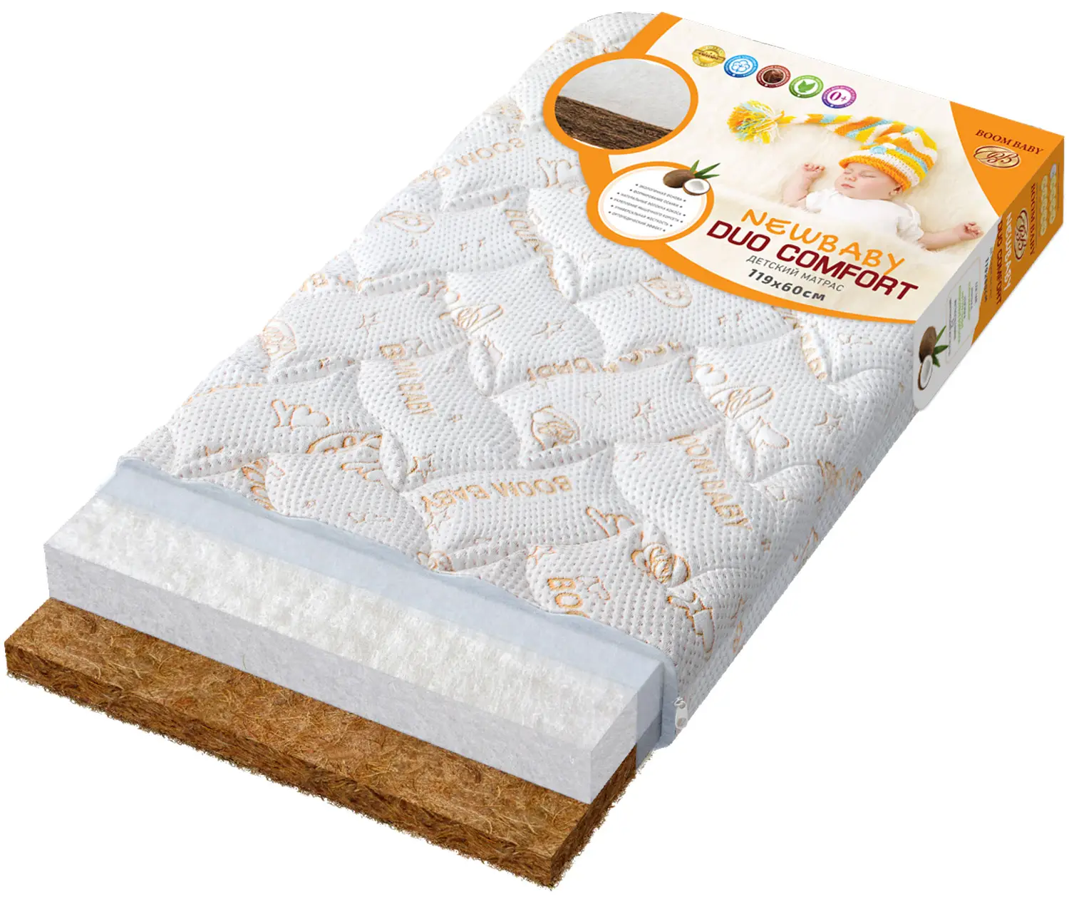 Матрас Boom Baby NewBaby Duo Comfort стёганый трикотаж BB 119x60 см