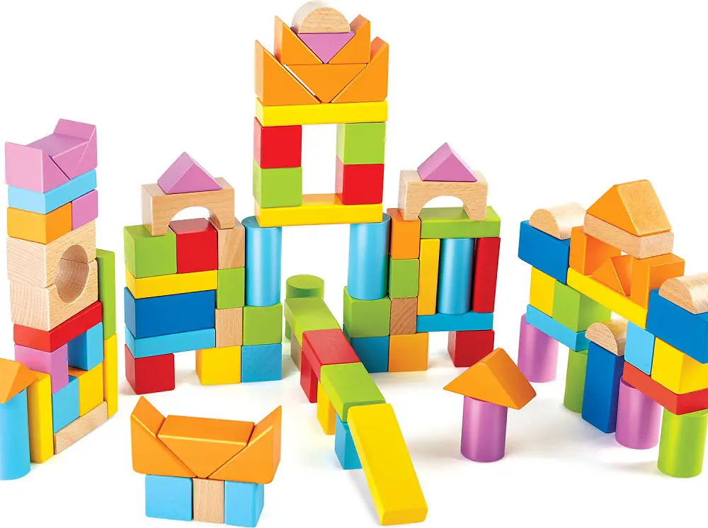 Конструктор Hape деревянные кубики в контейнере-сортере, 3 в 1 Замечательные блоки с контейнером сортер