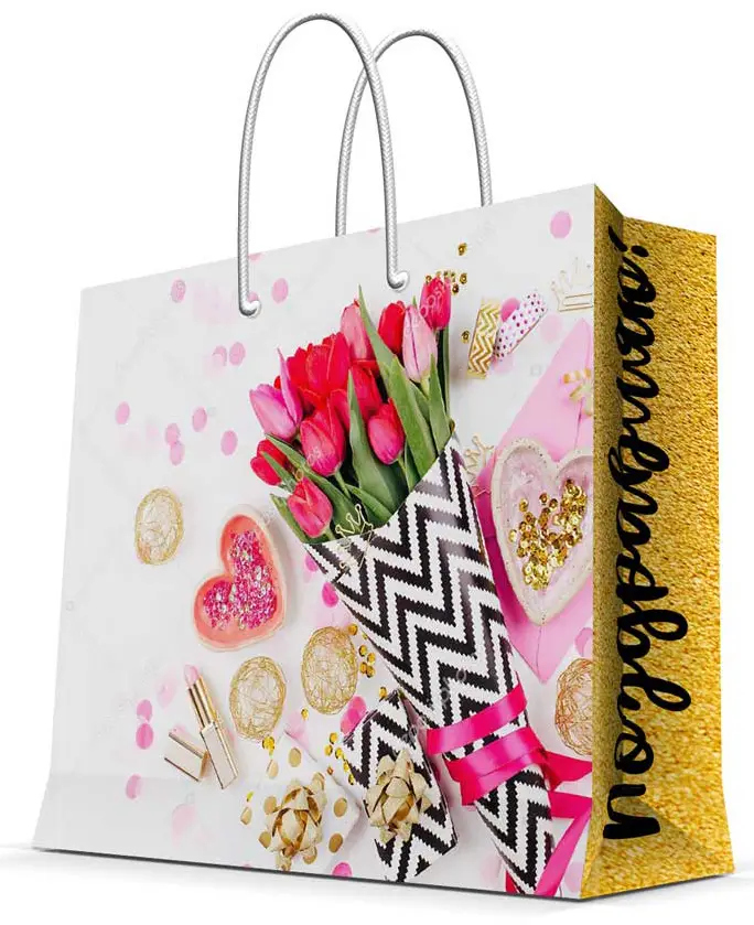 Бумажный пакет с ламинацией Феникс презент Красные тюльпаны