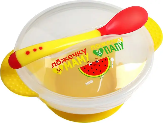 Набор Бомбический микс тарелка с ложкой на присоске желтый