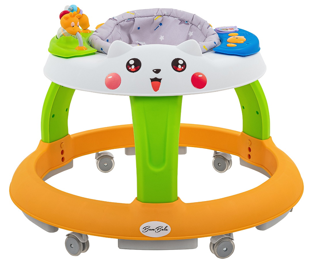 BamBola Ходунки Пушистик круглые, игровая панель, музыка,разноцветный