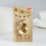 Фотография товара Свеча в торт Страна Карнавалия Грань, цифра 3, золотой металлик, 7,8 см