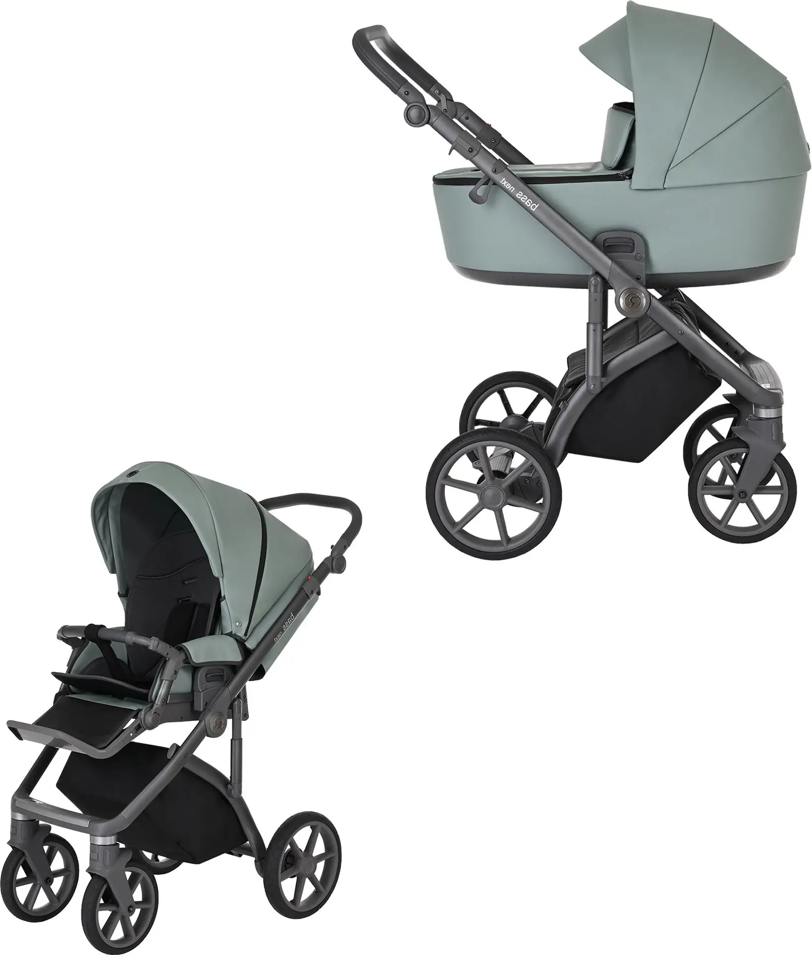 Коляска 2 в1 Bass Next Roan, кожа Misti Mint/Grey/ручка серая
