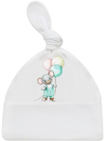 Шапочка с принтом Luxury Baby Мышонок с шариками айвори Шапочка с принтом Luxury Baby Мышонок с шариками айвори
