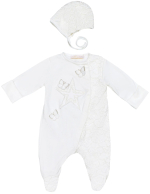 Нарядный комбинезон и чепчик Choupette Церемония 62 экрю с декорами и стразами