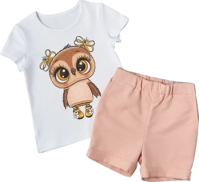 Футболка и шорты Little Star Совушка белый, персик 98