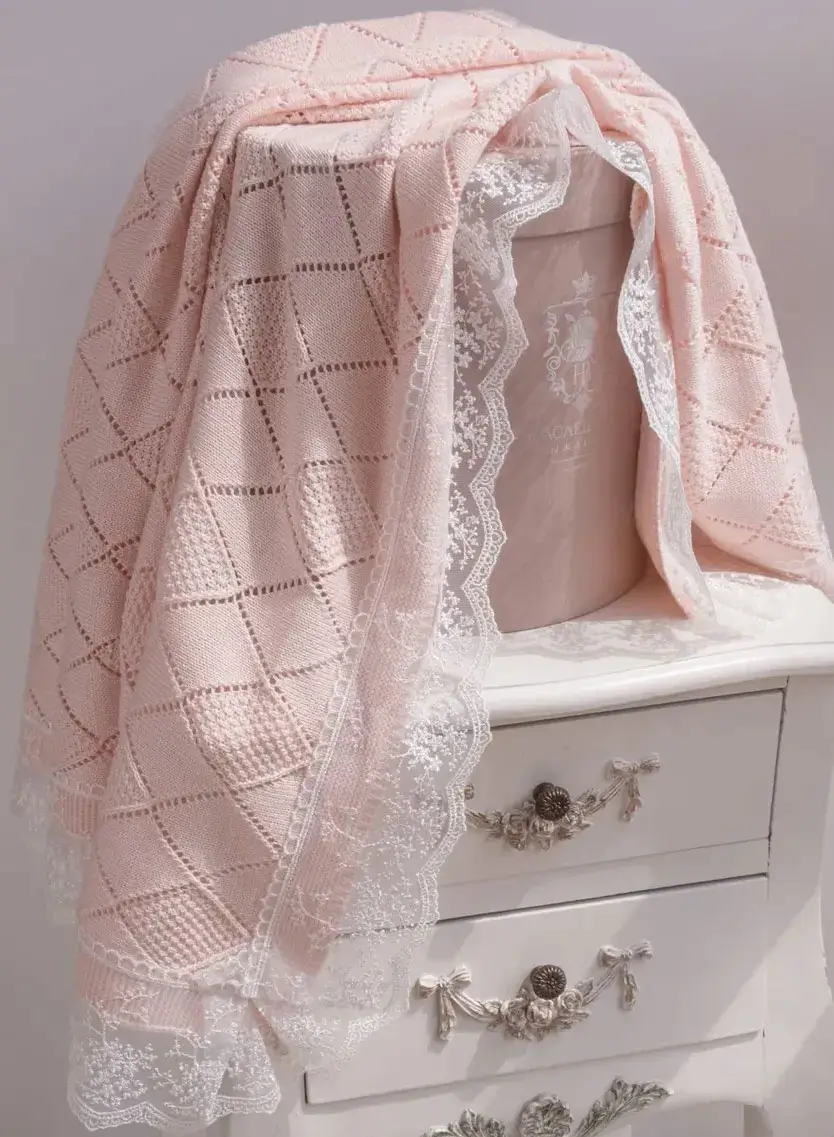 Плед Наследник Выжанова Ажур с кружевом пудра 100х90