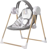 Электронные качели детские AmaroBaby Wooden Swing, цвет серый