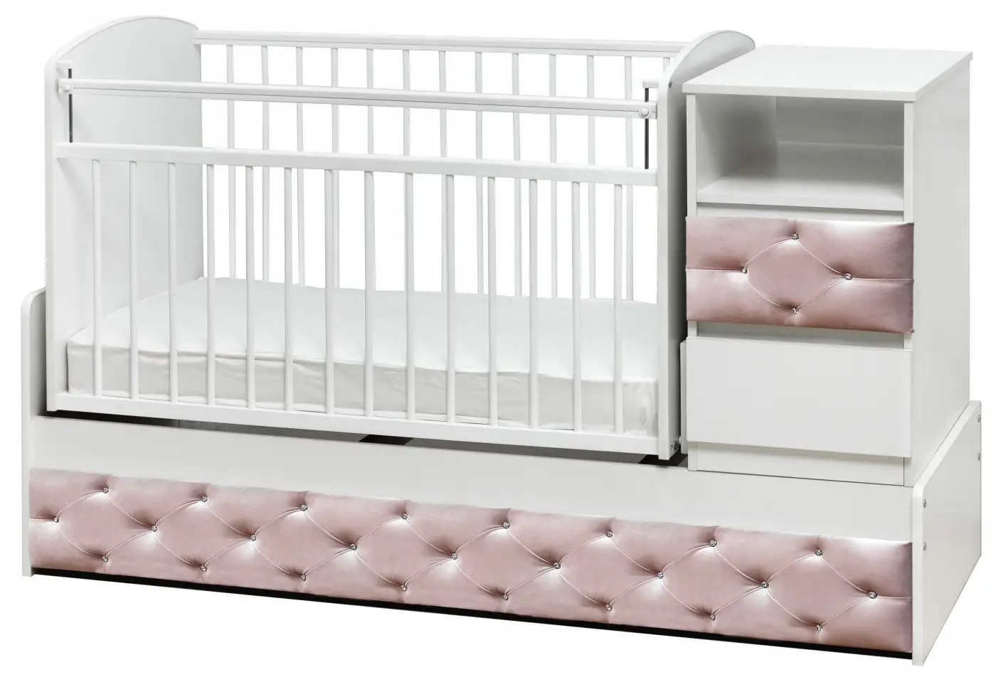 Кровать-трансформер Островок уюта Дива, с маятником поперечным, пудра велюр белый