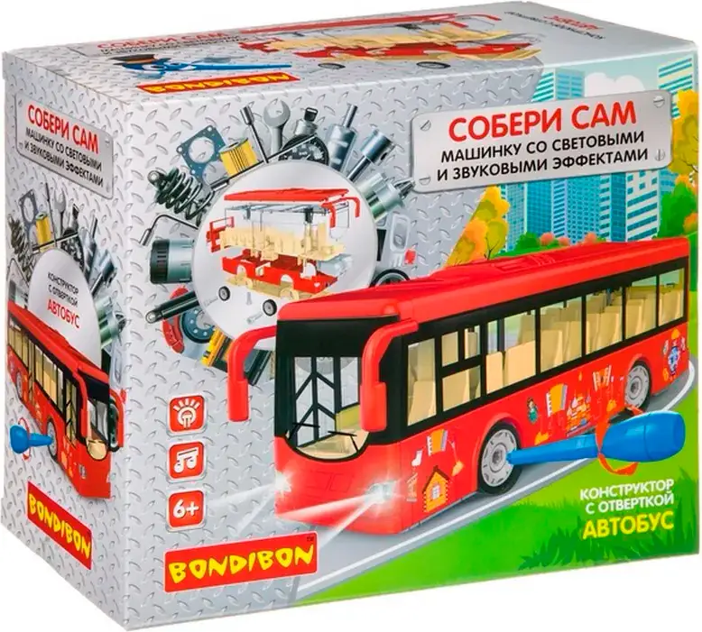 Конструктор с отверткой Bondibon Собирай и Играй Автобус красный