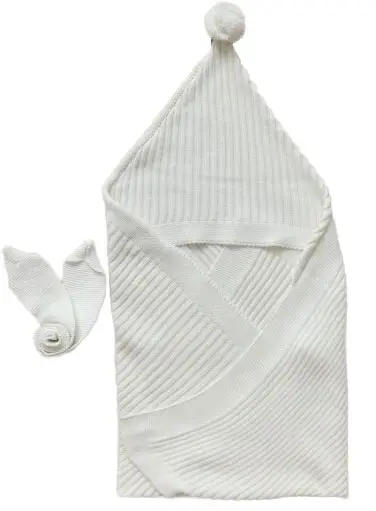 Молочный вязаный плед-конверт на выписку, П-065