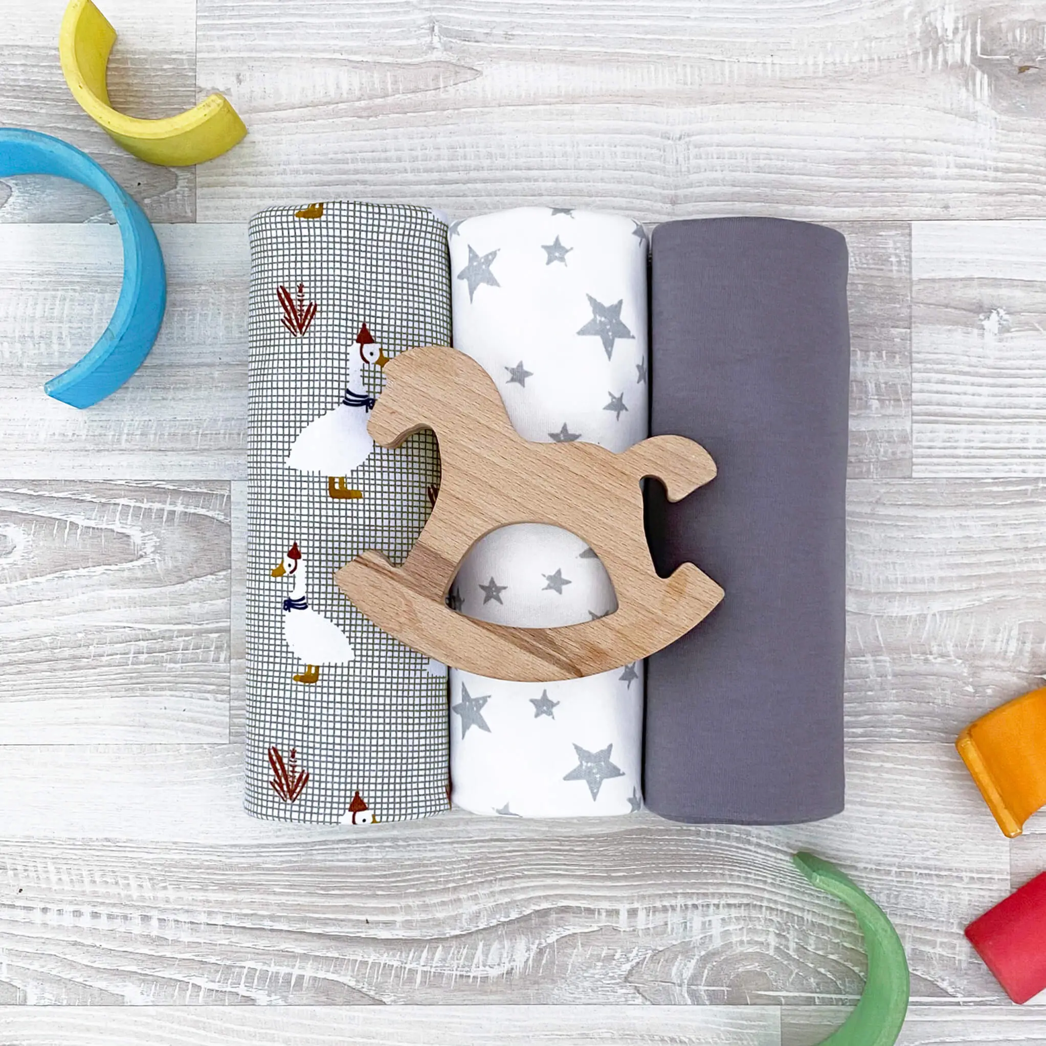 Сет из 3х пелёнок Mjolk Гуси/Fog/Звёзды 120х85 см