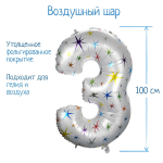 Фотография товара Шар Страна Карнавалия фольгированный цифра 3, разноцветные звезды, 40"