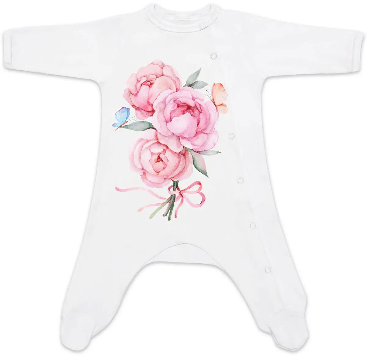 Комбинезон на кнопках Luxury Baby Пионы белый 74