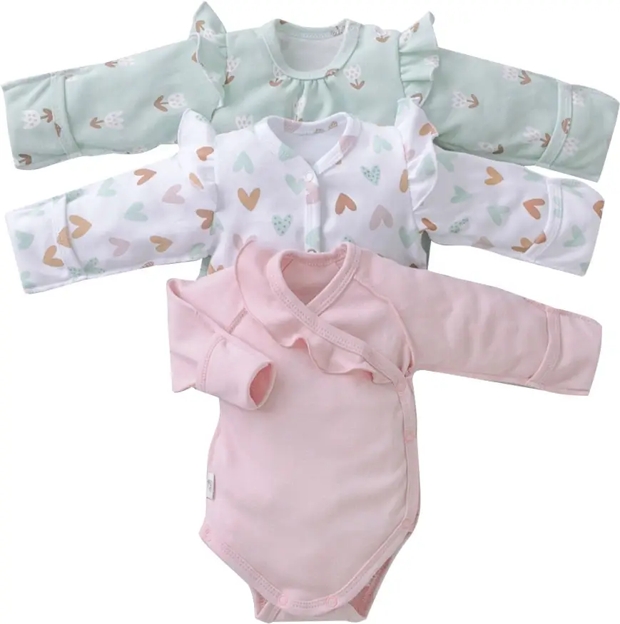 Боди с длинным рукавом Первые Цветы, с рюшей 3 штуки в упаковке, размр 22, рост 68-74 см