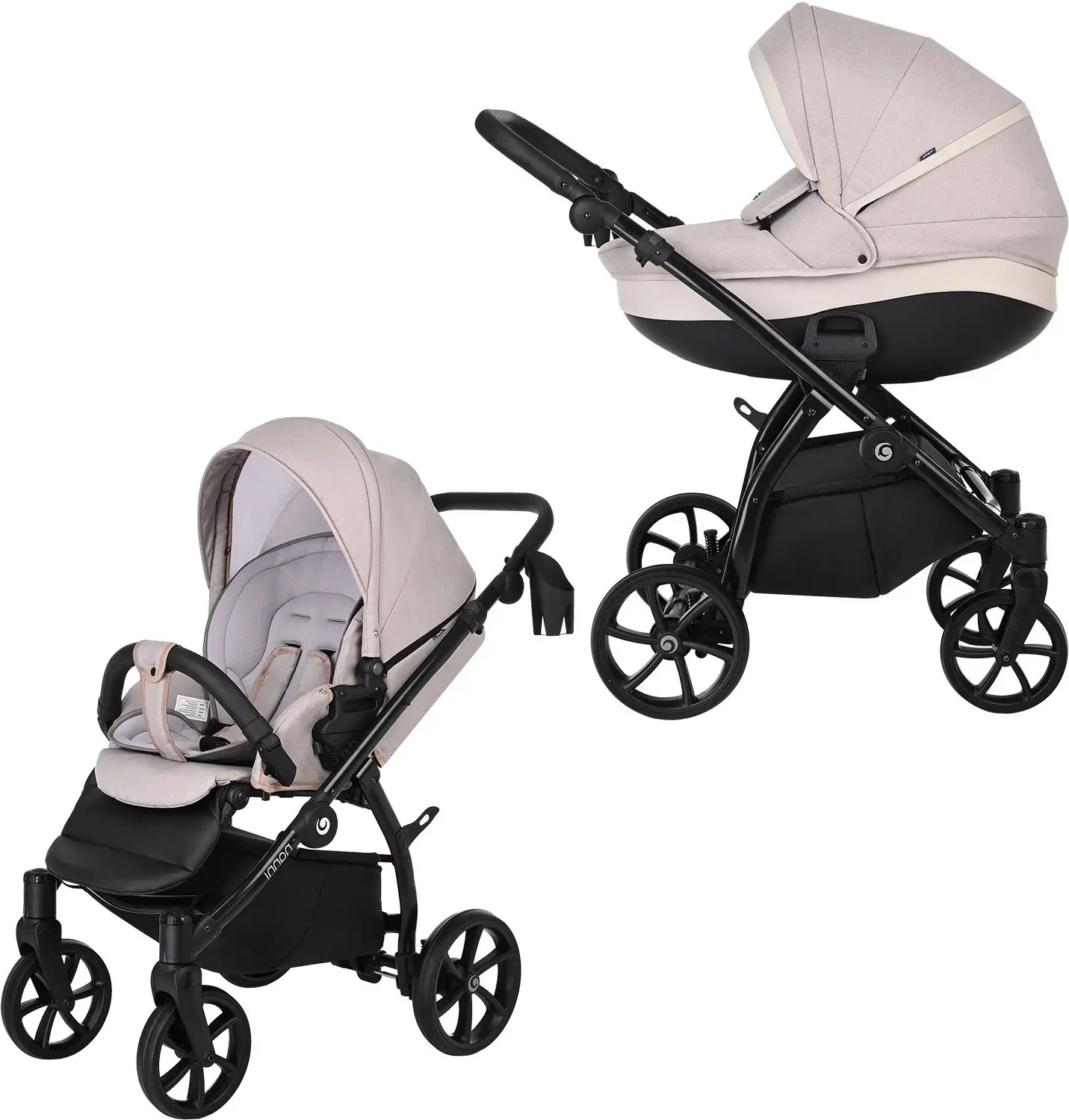 Коляска 2 в 1 Tutis Nanni короб, прогулка, капучино, светло-бежевый, металлик, кожа