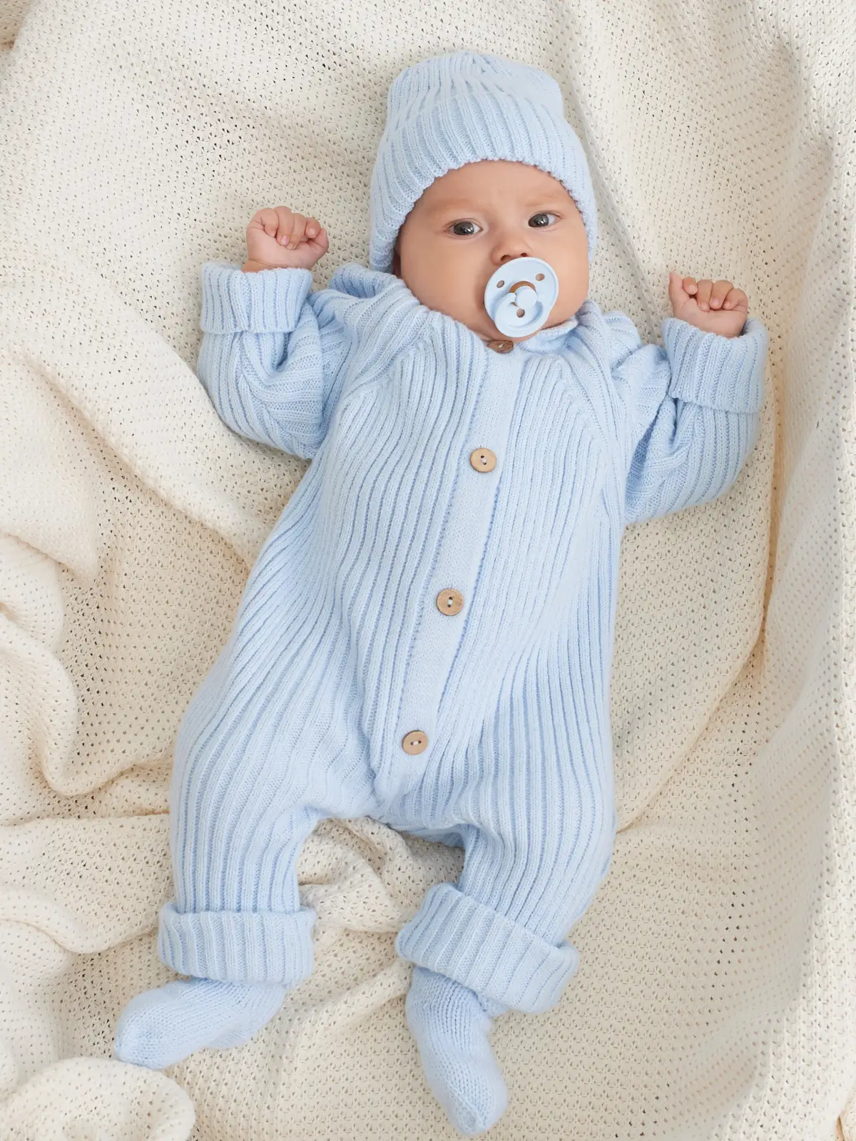 Вязаный комплект Luxury Baby лапша голубой 56-62