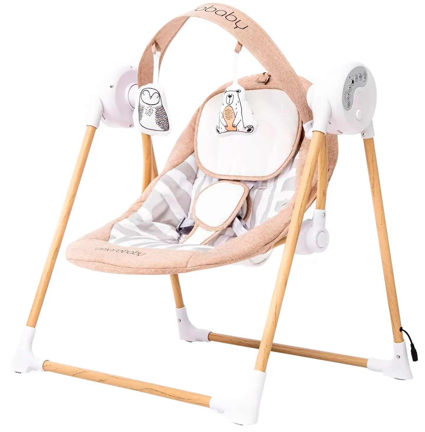 Электронные качели детские AmaroBaby Wooden Swing бежевый