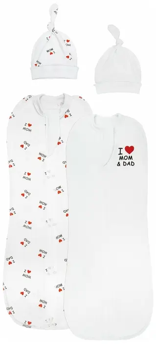 Кокон на молнии AmaroBaby Love c шапочкой, белый, 2 штуки 68-74