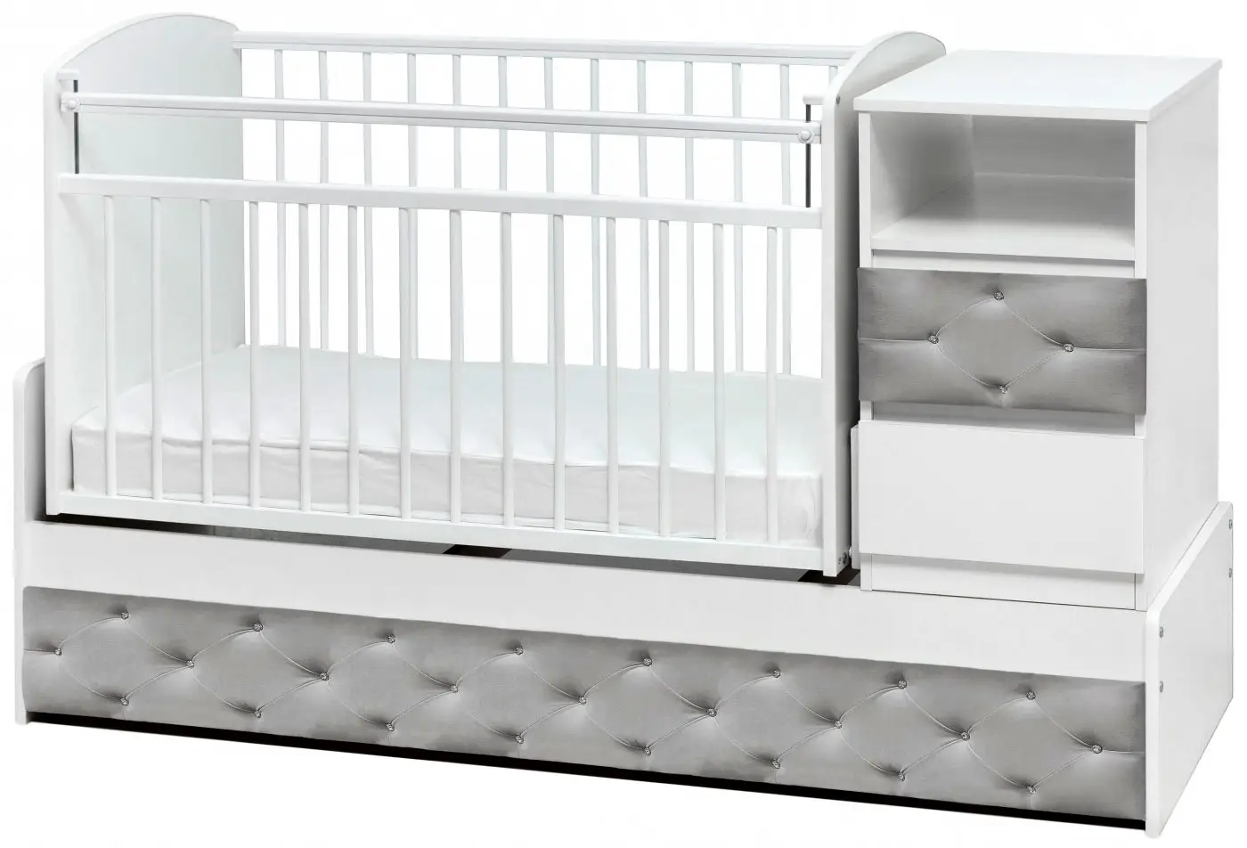 Кровать-трансформер Островок уюта Дива, с маятником поперечным, серый велюр белый