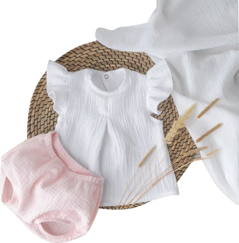 Летний комплект топ и трусики буфы, муслин, розовый, размер 22, рост 68-74 см