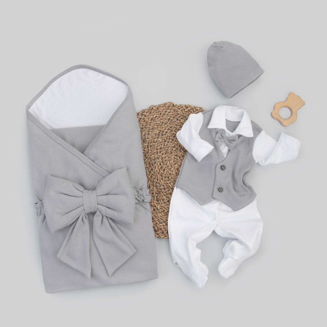 Комплект на выписку 4 предмета "Новый Юный Джентльмен.Плед", новый деним, лето (р. 16 (рост 50-56 см))